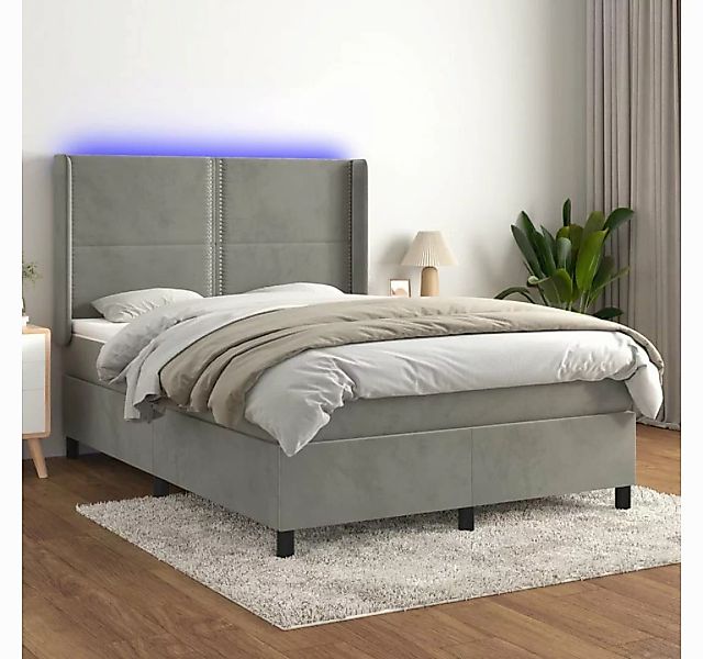 vidaXL Boxspringbett Boxspringbett mit Matratze LED Hellgrau 140x200 cm Sam günstig online kaufen