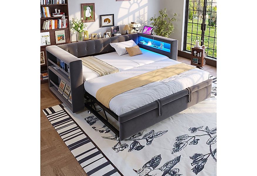 Flieks Daybett, Polsterbett Schlafsofa 90/180×190cm mit LED, Steckdose und günstig online kaufen