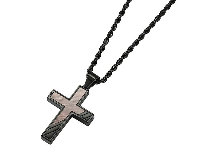 KARMA Kette mit Anhänger Halskette mit Kreuz Schwarz Herren Edelstahl 60 cm günstig online kaufen