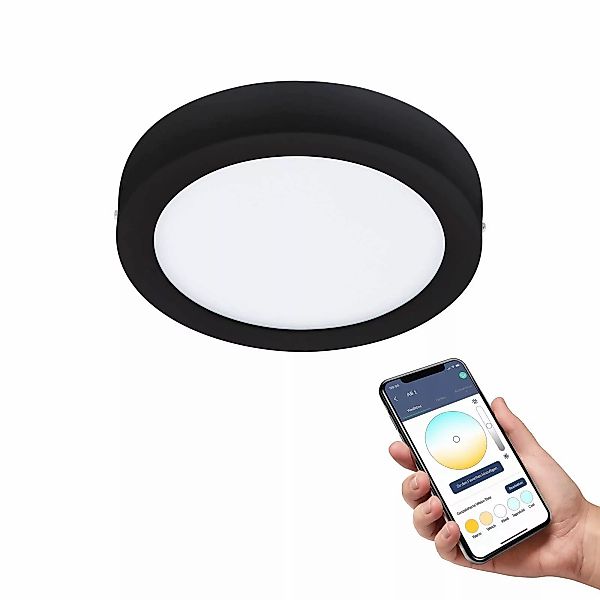 Eglo LED-Deckenleuchte Fueva-Z CCT Ø 21 cm Schwarz günstig online kaufen