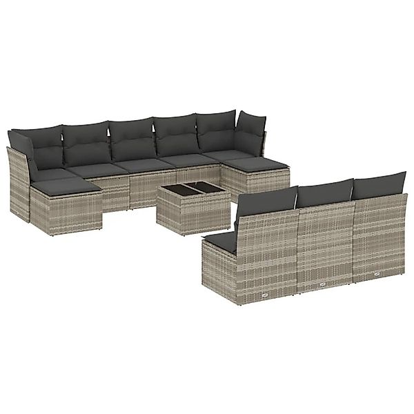 vidaXL 11-Tlg Garten-Sofagarnitur mit Kissen Hellgrau Poly Rattan 3218302 günstig online kaufen