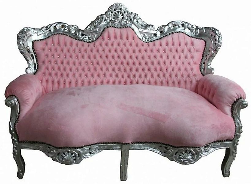 Casa Padrino 2-Sitzer Barock 2er Sofa "Master" rosa / silber mit Strassstei günstig online kaufen