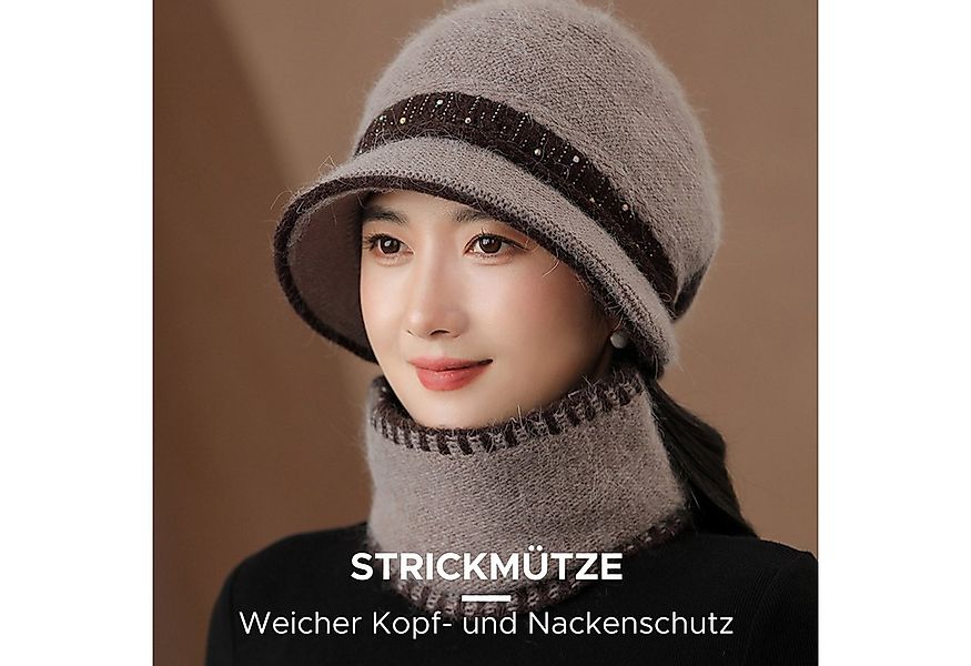 Refttenw Mütze & Schal Wintermütze mit Loop Schal Warme Strickmütze Kontras günstig online kaufen