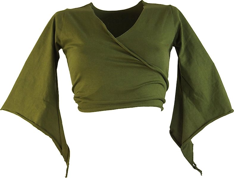 Guru-Shop T-Shirt Elfen Top, Top Goa-chic, Wickeltop - olive Festival, Ethn günstig online kaufen
