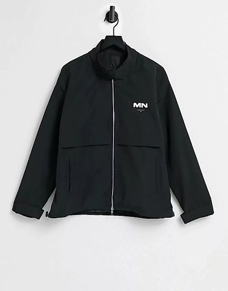 Mennace – Trainingsjacke im geknitterten Look aus schwarzem Techmaterial günstig online kaufen