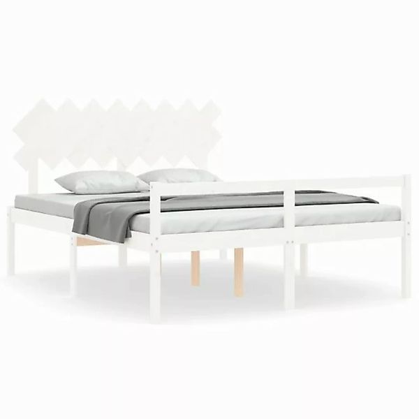 vidaXL Bett, Seniorenbett mit Kopfteil 160x200 cm Weiß Massivholz günstig online kaufen