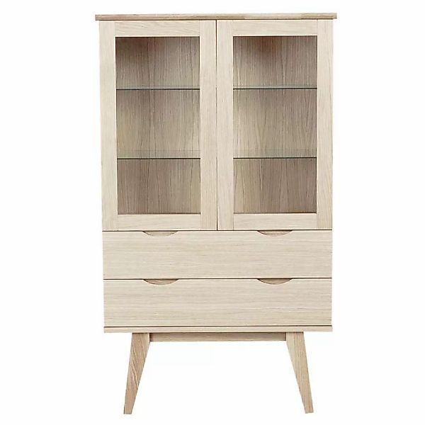 Vitrinenschrank in Eiche White Wash 140 cm hoch günstig online kaufen