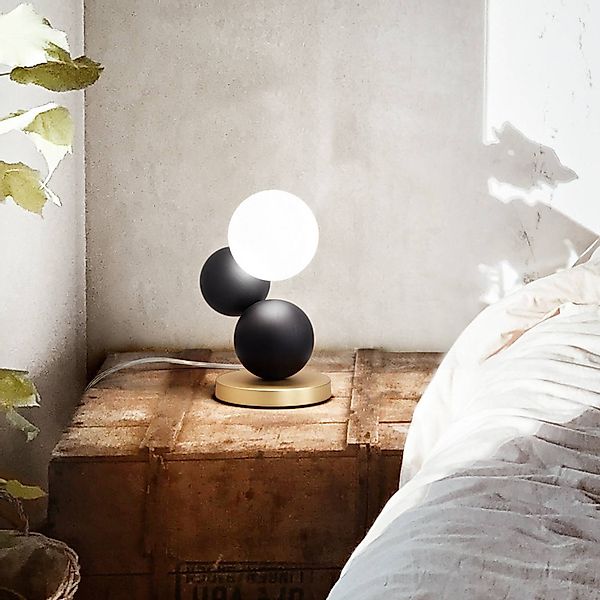Tischleuchte Micky, schwarz/messing, Holz, dimmbar, G9 günstig online kaufen