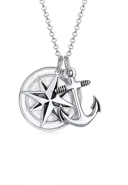 Kuzzoi Lange Kette "Kompass Anker Medaillon 925 Sterling Silber" günstig online kaufen