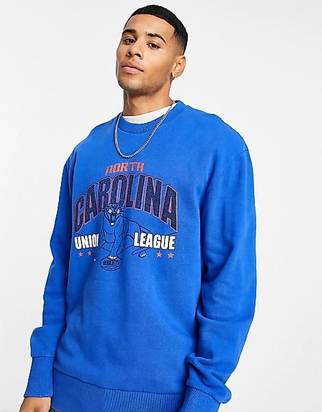 Topman – Sweatshirt in Blau mit „North Carolina”-Print günstig online kaufen