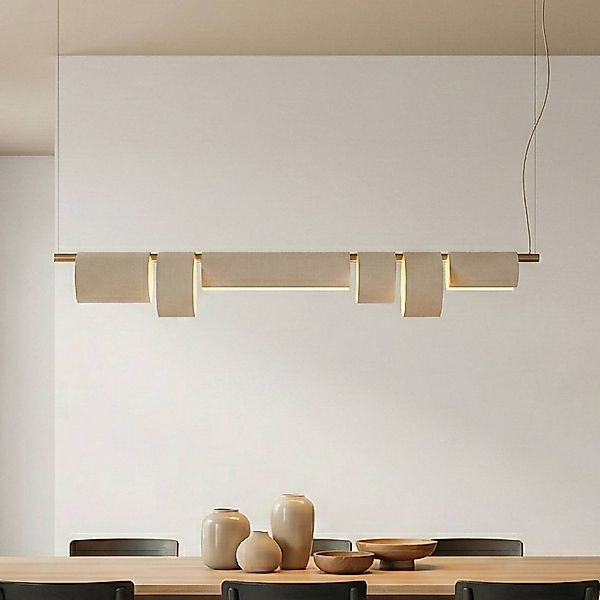 Lucande Hängeleuchte Kirim, cremeweiß, Stoff, Länge 137 cm günstig online kaufen