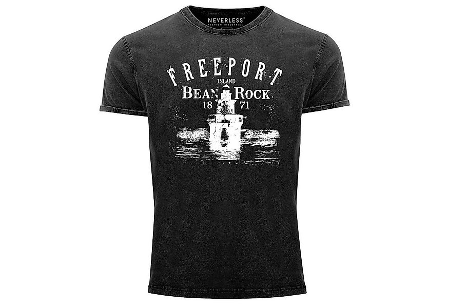 Neverless Print-Shirt Herren Vintage Shirt Retro Print Leuchturm Schriftzug günstig online kaufen