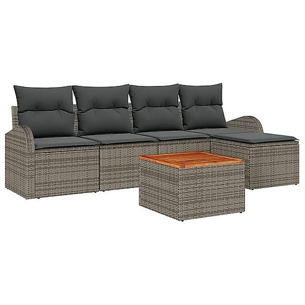 vidaXL Loungesofa 6-teiliges Garten Sofa Set mit Kissen Grau Poly Rattan, 6 günstig online kaufen