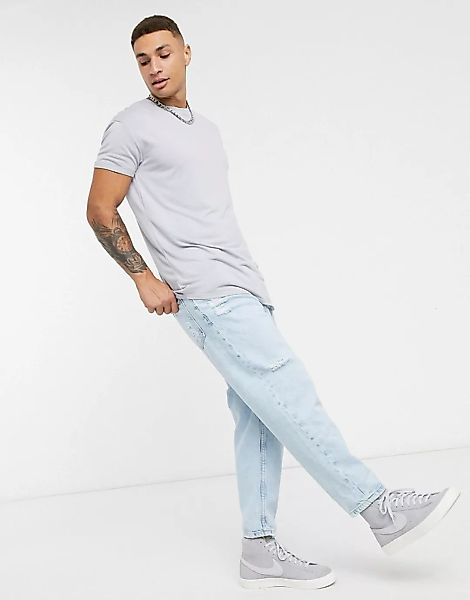Topman – Lang geschnittenes T-Shirt in Grau günstig online kaufen