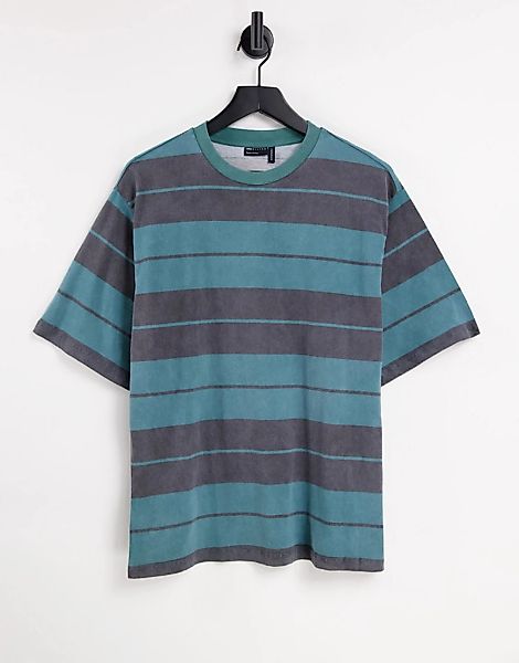 ASOS DESIGN – Oversize-T-Shirt in Grün mit dicken Streifen in verwaschener günstig online kaufen
