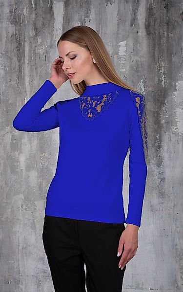 Passioni Strickpullover mit Stehkragen und Spitzendetails günstig online kaufen
