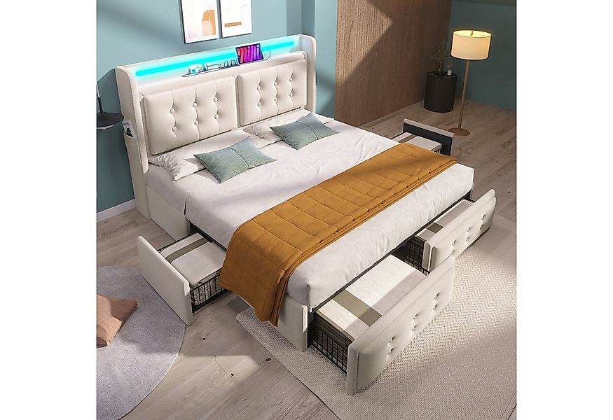 STILVORA Polsterbett 180x200 Doppelbett Stauraumbett mit Led-Kopfteil und U günstig online kaufen