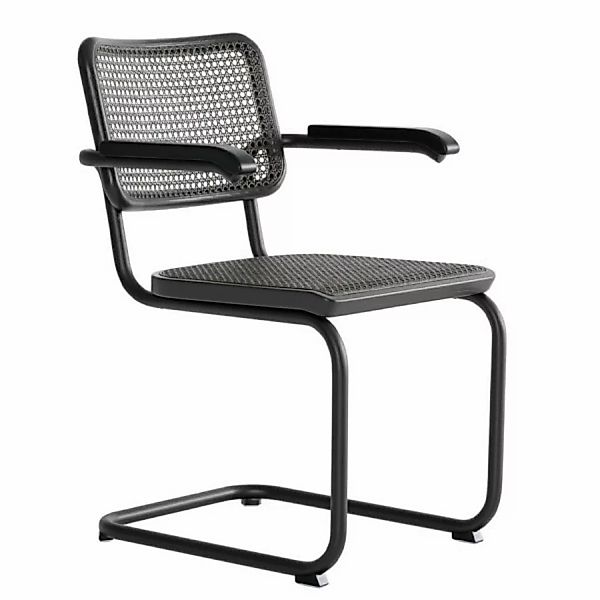 THONET S 64 V Dark Melange schwarz | Stahlrohr-Freischwinger mit Armlehnen günstig online kaufen