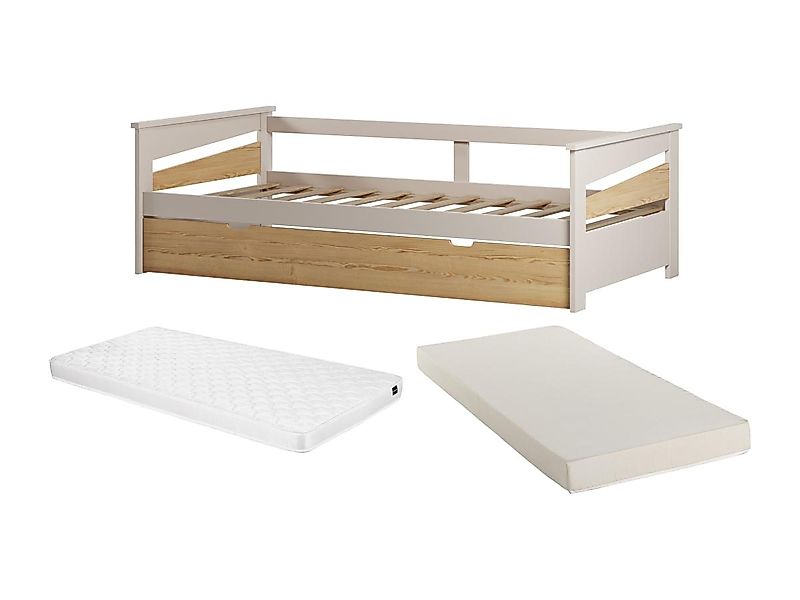 Ausziehbett + Matratzen - 2 x 90 x 190 cm - MDF - Holzfarben & Beige - LURA günstig online kaufen