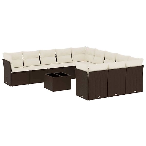 vidaXL 12-Tlg Garten-Sofagarnitur mit Kissen Braun Poly Rattan 3250262 günstig online kaufen
