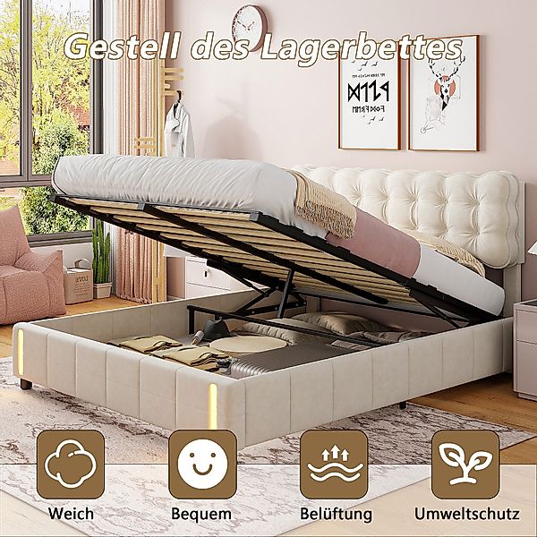 FUROKOY Polsterbett 140x200cm Mit stauraum Doppelbett günstig online kaufen