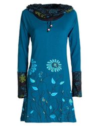Vishes Jerseykleid Blumen-Kleid Langarm-Shirtkleid Schal-Kleid Baumwollklei günstig online kaufen