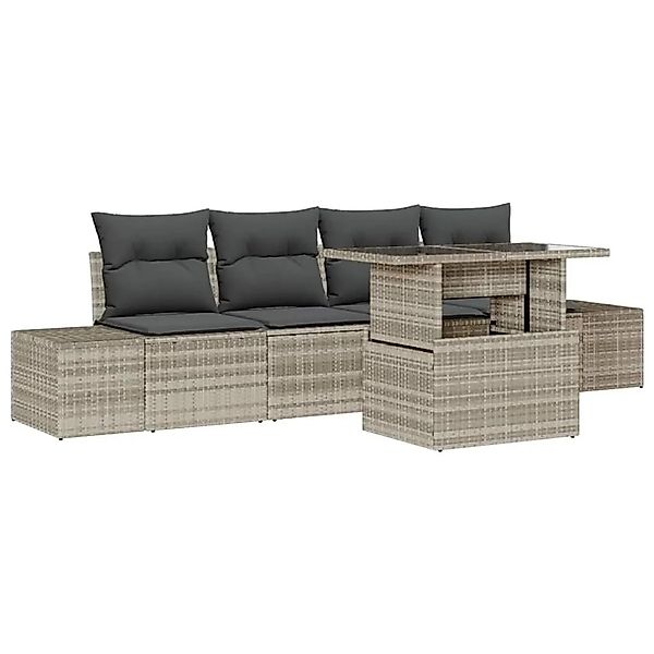 vidaXL Sofa Set mit Kissen 5-Tlg Hellgrau Poly-Rattan 3349088 günstig online kaufen