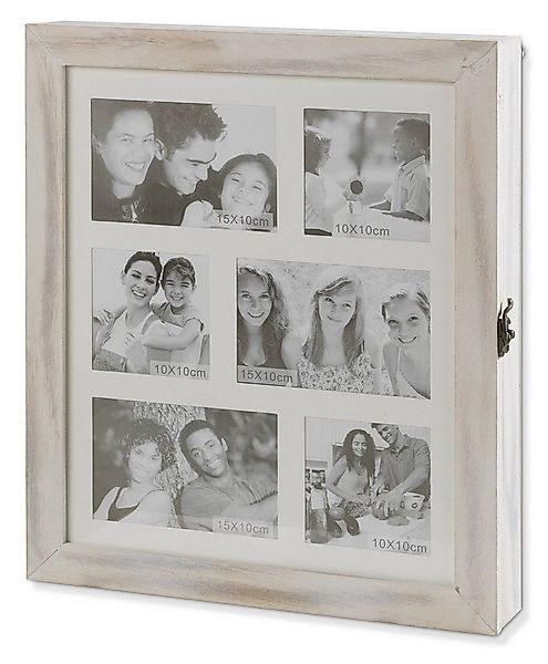Schlüsselkasten FRIENDS, Weiß, Holz, Breite 35 cm, 18 Haken, mit Bilderrahm günstig online kaufen