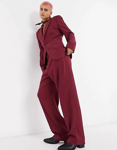 ASOS DESIGN – Burgunderrote Anzughose aus Twill mit weitem Bein-Grün günstig online kaufen