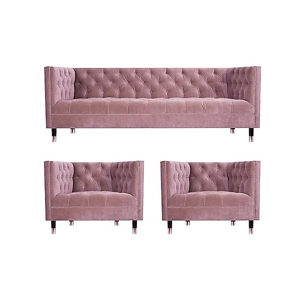 JVmoebel Chesterfield-Sofa Sofa Couch Set 3tlg Sofagarnitur Rosa Design Möb günstig online kaufen