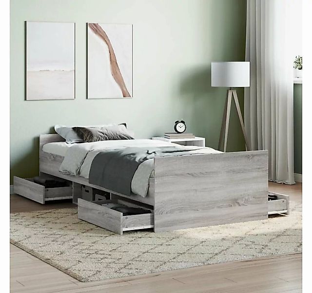 furnicato Bett Bettgestell mit Kopf- und Fußteil Grau Sonoma 90x190 cm günstig online kaufen