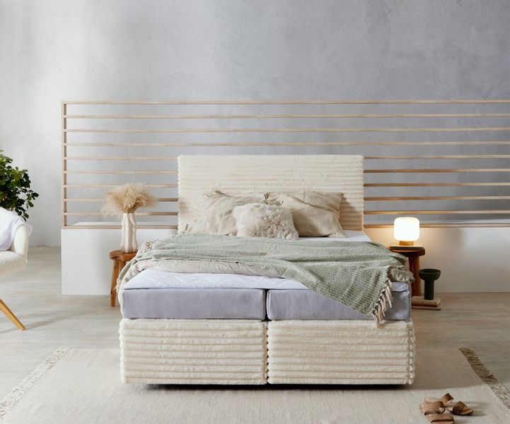 DELIFE Boxspringbett Dream-Well, Plüsch-Cord Beige 140x200 günstig online kaufen