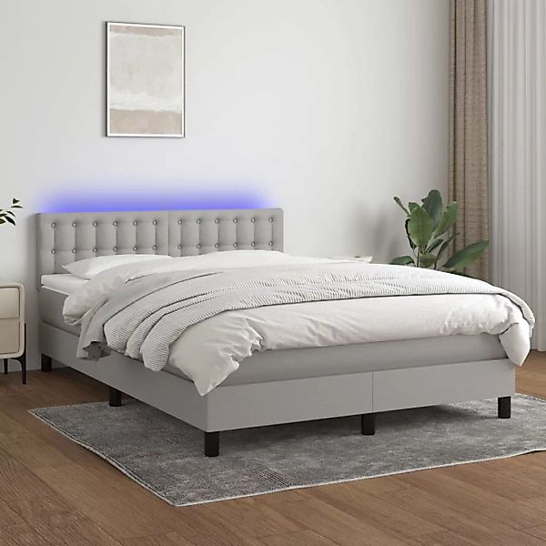 Vidaxl Boxspringbett Mit Matratze & Led Hellgrau 140x200 Cm Stoff günstig online kaufen