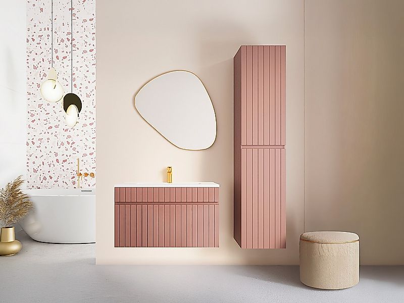 Waschbeckenunterschrank hängend mit Ablagen & Einbauwaschbecken - Streifeno günstig online kaufen