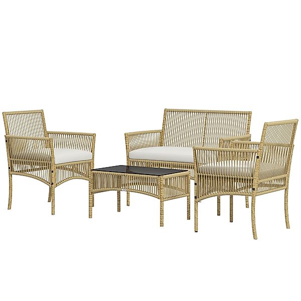 Outsunny Garten Lounge Set 4-teilig Sofa 2-Sitzer + 2 Sessel + 1 Couchtisch günstig online kaufen