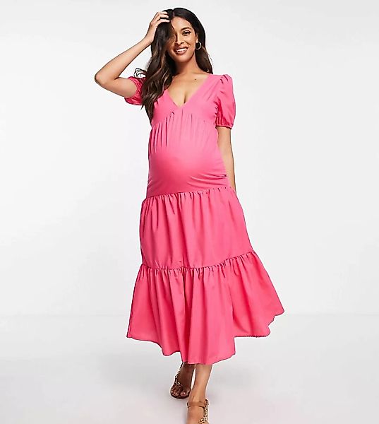 Missguided Maternity – Gestuftes Hängerkleid in Fuchsia-Rosa günstig online kaufen