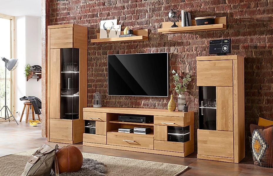 Home affaire Wohnwand "Ribe,Set-5 St.,Oberplatten massiv,viel Stauraum", (S günstig online kaufen