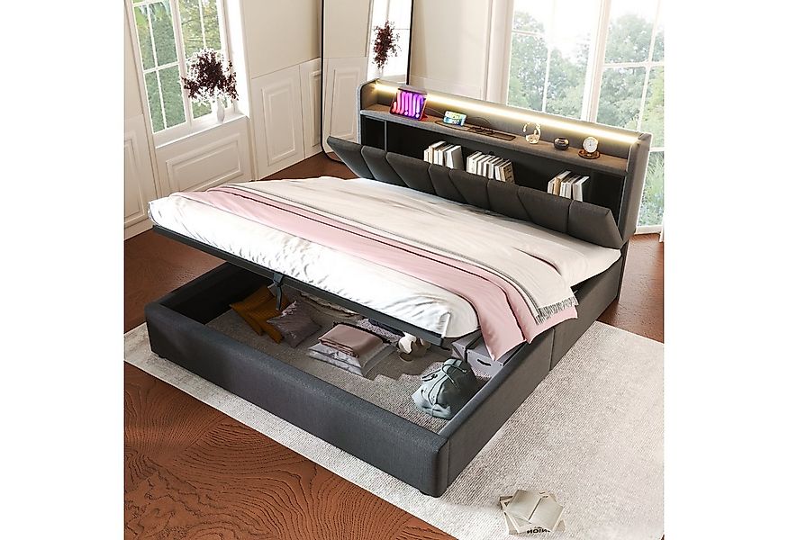 Celya Polsterbett Doppelbett mit aufladen USB Ladefunktion Stauraum-Kopftei günstig online kaufen