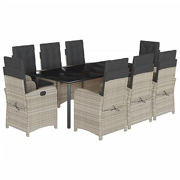 vidaXL 9-Tlg Garten-Essgruppe mit Kissen Hellgrau Poly Rattan 3212861 günstig online kaufen