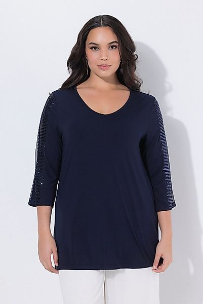 Ulla Popken Longshirt Longshirt Mesh-Einsatz Pailletten V-Ausschnitt günstig online kaufen