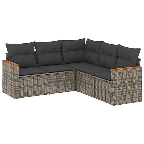 vidaXL 5-tlg Garten-Sofagarnitur mit Kissen Grau Poly Rattan Modell 71 günstig online kaufen