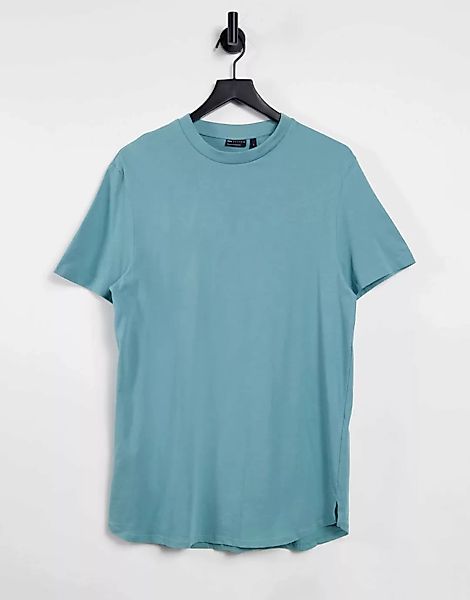 ASOS DESIGN – Langes T-Shirt in Blau mit Seitenschlitzen günstig online kaufen