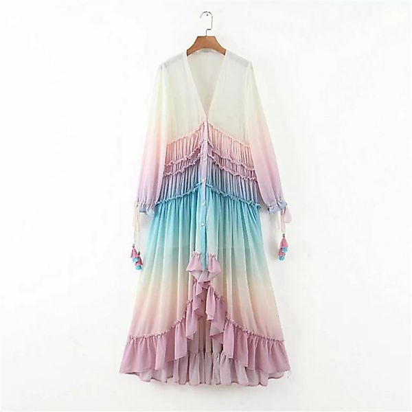 RUZU UG Dirndl Langärmliges Kleid mit Farbverlaufsdruck, lässiges Kleid (1- günstig online kaufen
