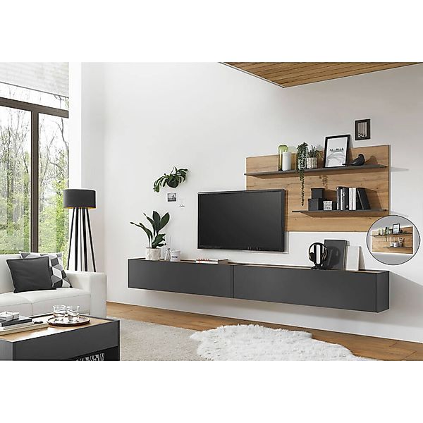 Wohnzimmer Set CRISP-61 in anthrazit mit Absetzungen in Wotan Eiche Nb., B/ günstig online kaufen