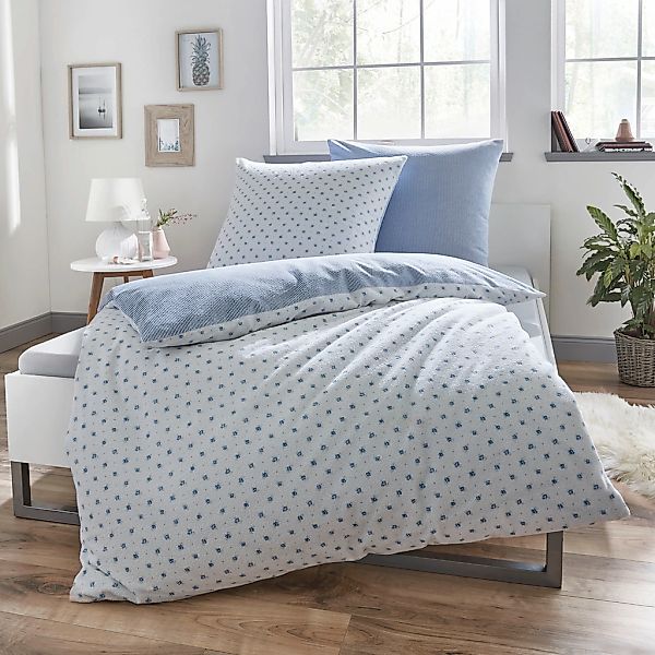 Dyckhoff Bettwäsche "Blaue Streublumen" 2 Stk. tlg. aus Weichfrottier günstig online kaufen