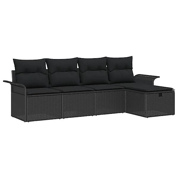 vidaXL Gartensofa-Set mit Kissen 5 Stk Schwarz Poly-Rattan 3358862 günstig online kaufen