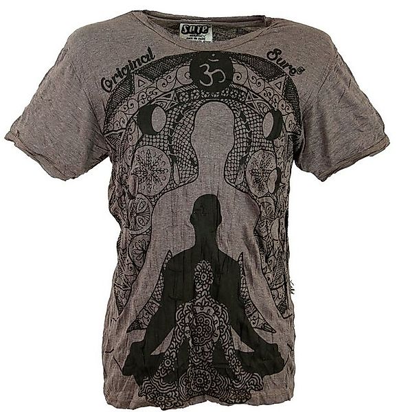 Guru-Shop T-Shirt Sure Herren T-Shirt Meditation Buddha - taupe Goa Style, günstig online kaufen