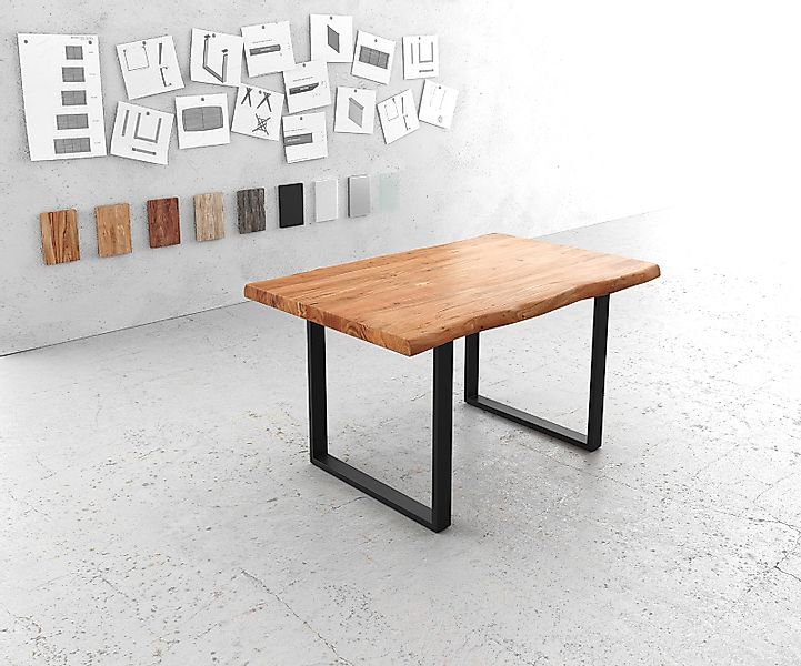 Esstisch Edge 140x90 XL Akazie Natur Metall Schmal schwarz Live-Edge günstig online kaufen