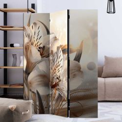 Paravent floral mit Lilien Motiv Beige und Grau günstig online kaufen