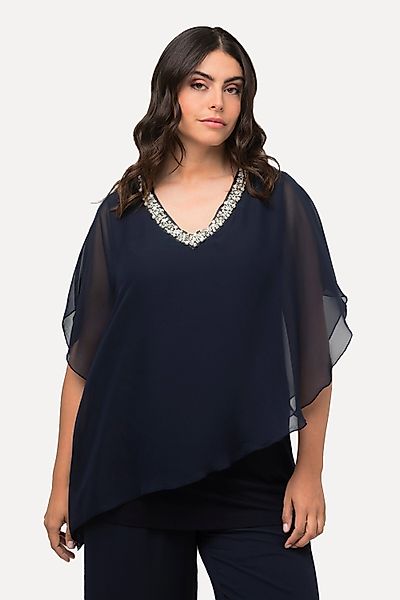 Ulla Popken Longbluse Chiffonbluse doppellagig V-Ausschnitt günstig online kaufen